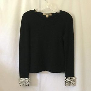 Bedford Cashmere Sweater with Pearl Sleeve Cuffs